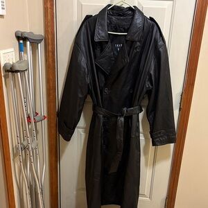 Trader Bay Men's Black Leather Trench Coat